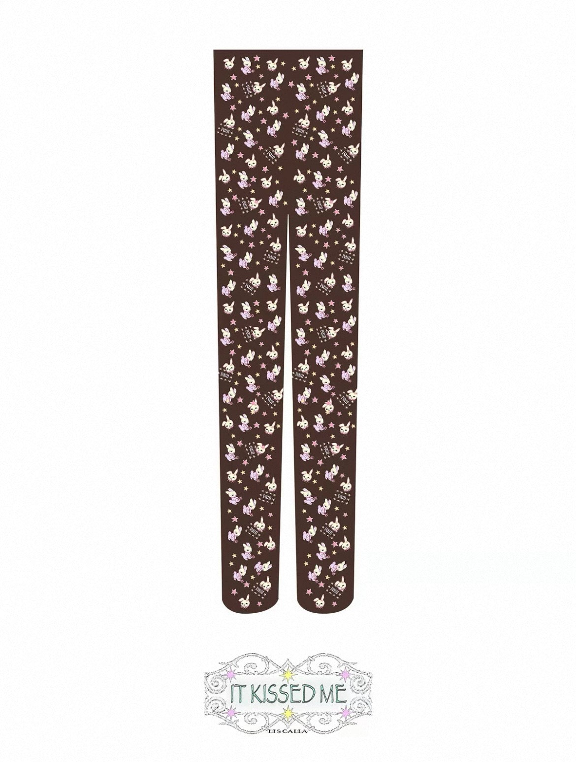 LISCALLA / "IT KISSED ME" Cute Bunny Brown lllustration Tights