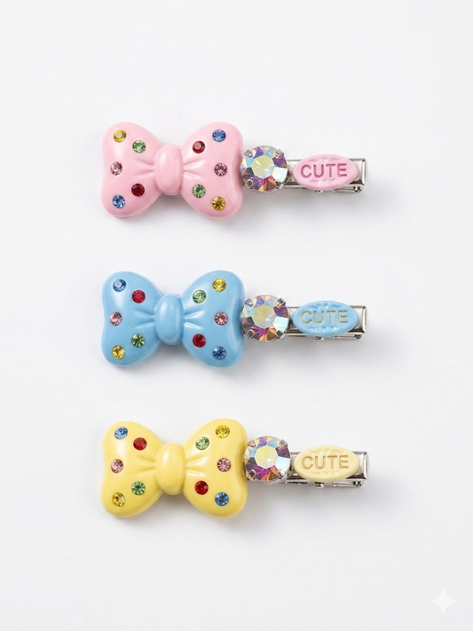 Color Gem Bow Hair Clips,
2pieces Set