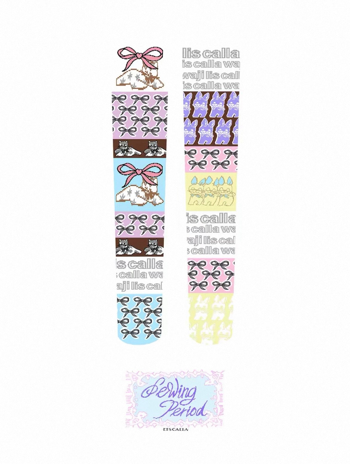 LISCALLA / "Sewing Period" Cute Cat lllustration Mid-Calf Socks