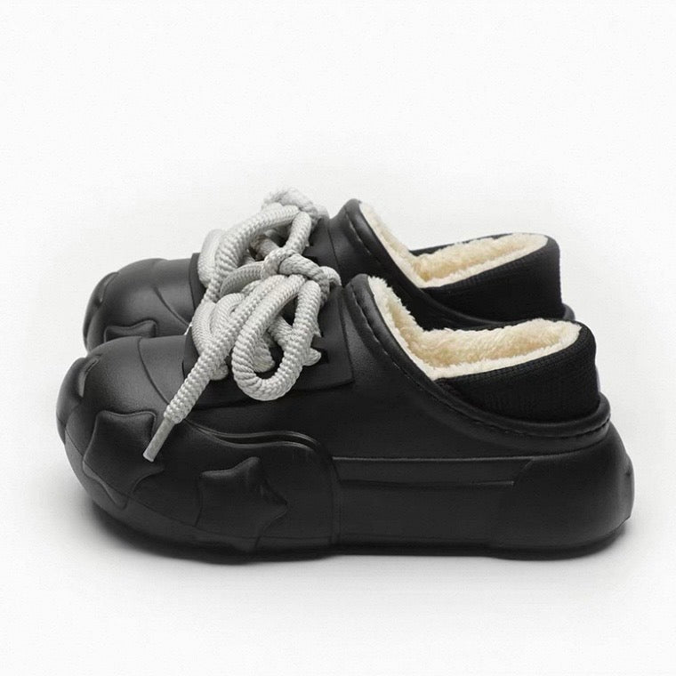 Cute Star Chunky Slippers [Black]