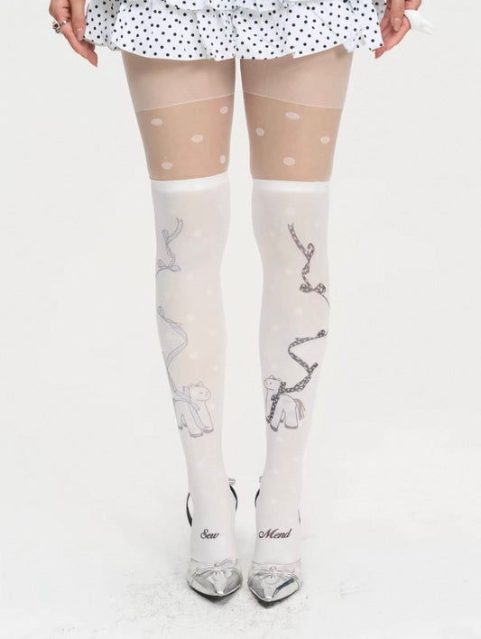 HoMood / Pony Polka Dot Ribbon Bow Crew Socks