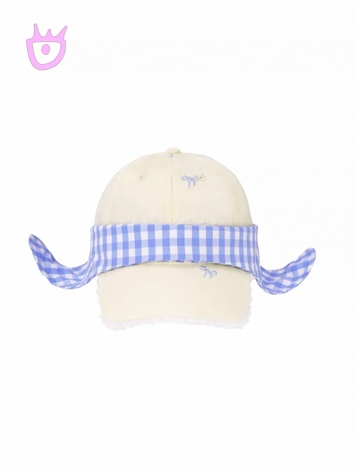 半家家 Bonmii / Yellow bow plaid rabbit-ear detachable baseball cap