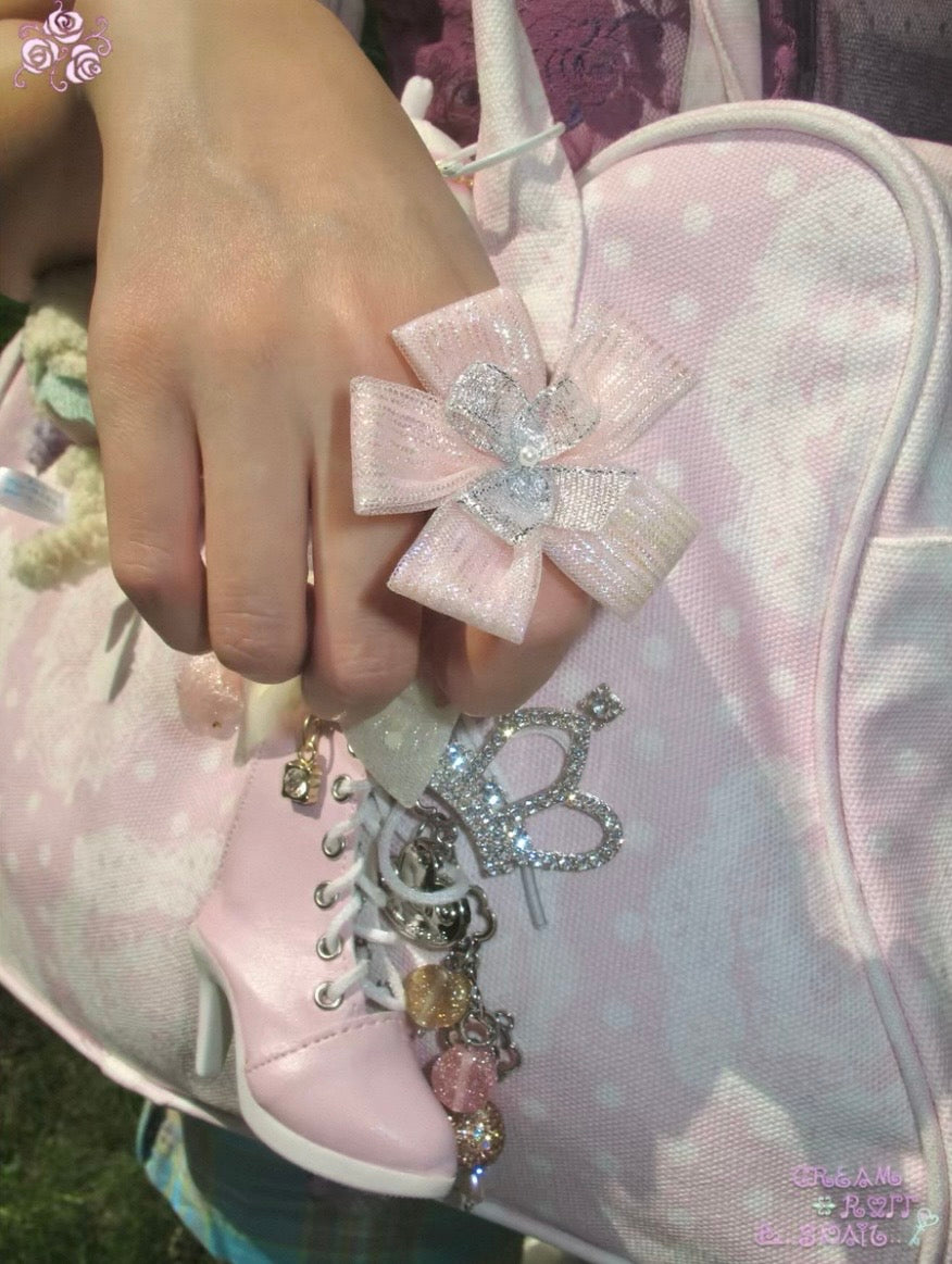 卷蜗Cream roll snail : Sparkly Ribbon Flower Adjustable Ring (Pink,Blue)