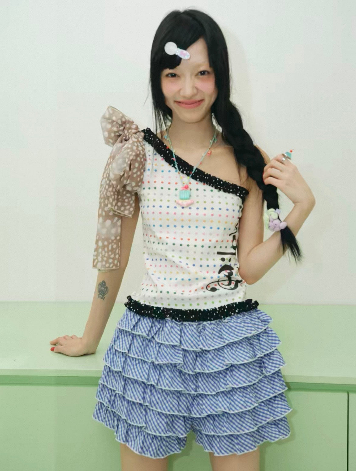 have a meal / Retro Polka Dot & Musical Note Print One-Shoulder Camisole