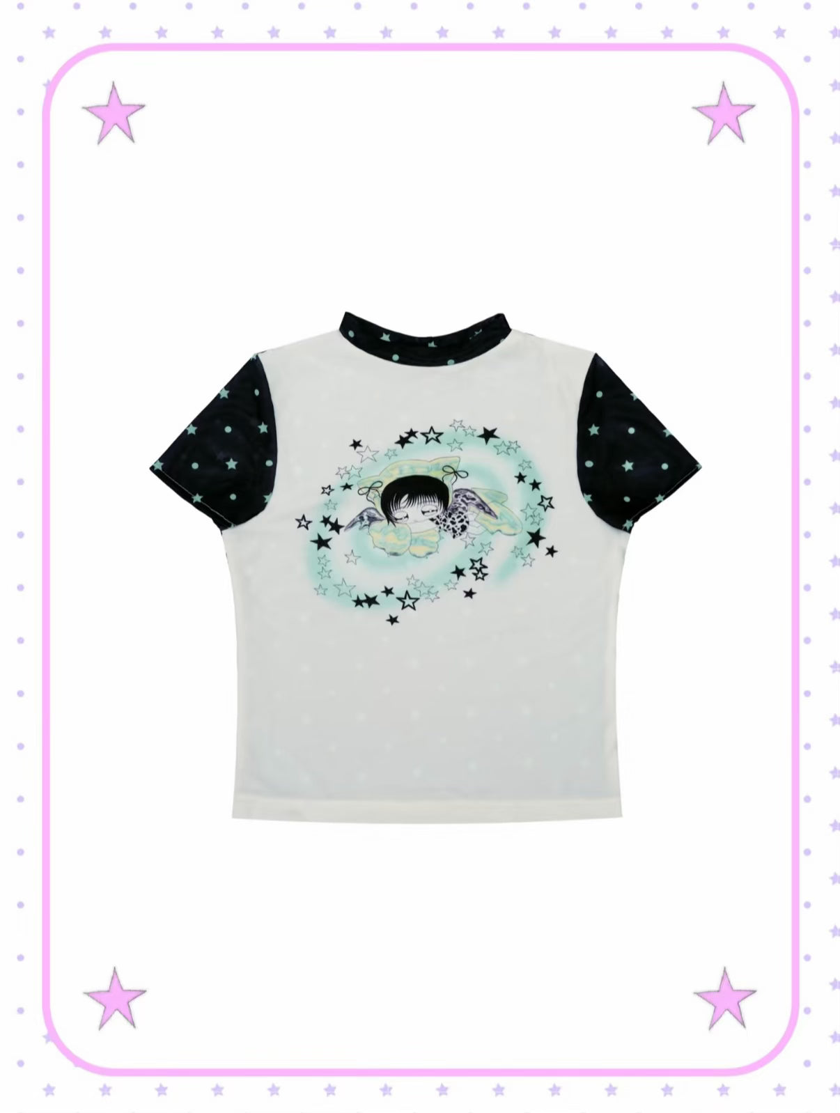 Rustset / Polka Dot Printed Mesh Fitted Tee