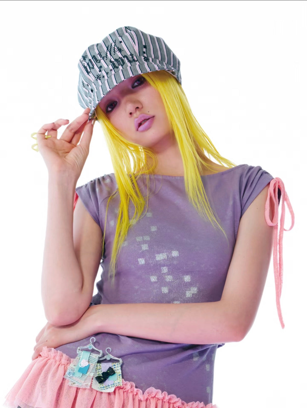 Eyeellike / Rhinestone Striped Newsboy Beret